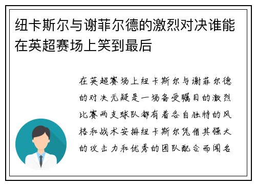 纽卡斯尔与谢菲尔德的激烈对决谁能在英超赛场上笑到最后